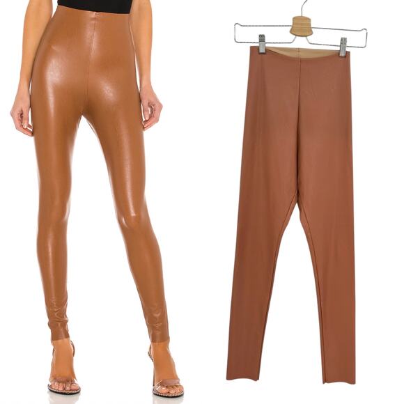 Commando Faux Leather Leggings Skinny Coated Smoothing Tan Brown Size Small - Picture 1 of 9